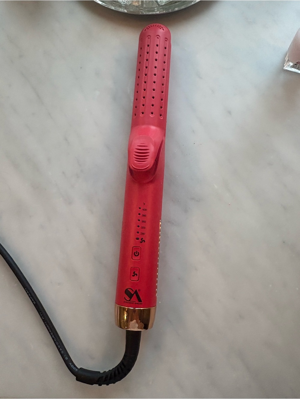 Red Straight Ahead Infrared Hair Styling Iron with Gold Accent
